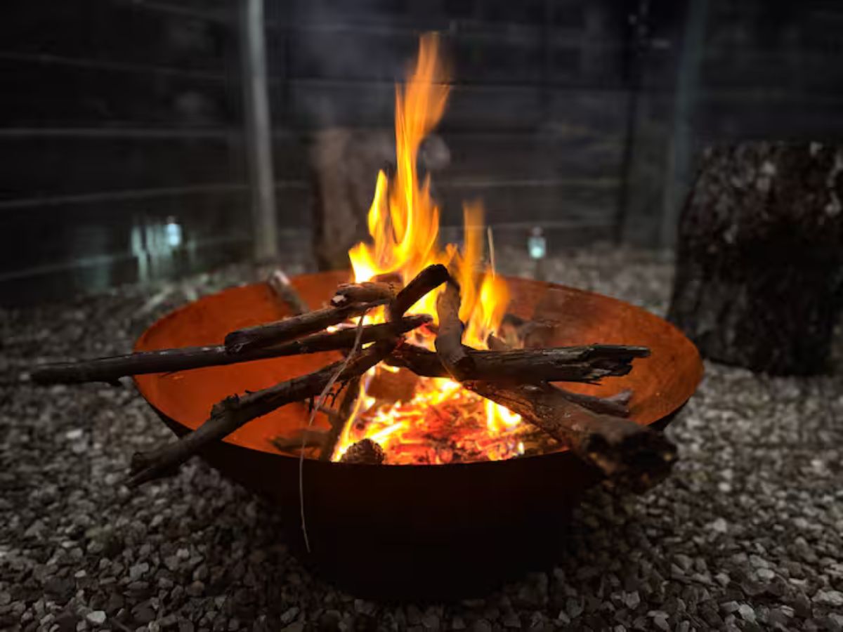 Outdoor fire pit at Rustic Pine Escape in the Blue Mountains